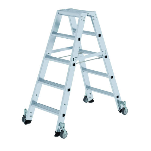 Günzburger Stufen-Stehleitern beidseitig begehbar, fahrbar (optional mit Clip-Step Stufenauflagen)
