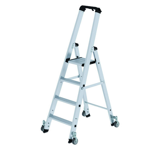 Günzburger Stufen-Stehleiter einseitig begehbar, fahrbar (optional mit Clip-Step Stufenauflagen)